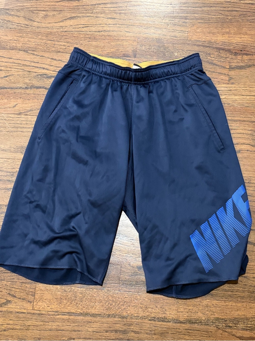 Nike Navy Athletic Shorts with Blue Logo Accent size small